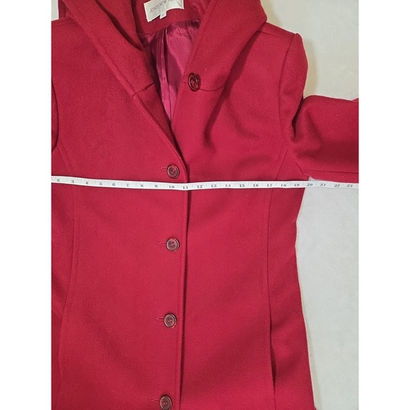 Vtg 80s 90s Jones New‎ York Hooded Long Coat Womens 6 Red 100% Wool USA STUNNING - Picture 7 of 15